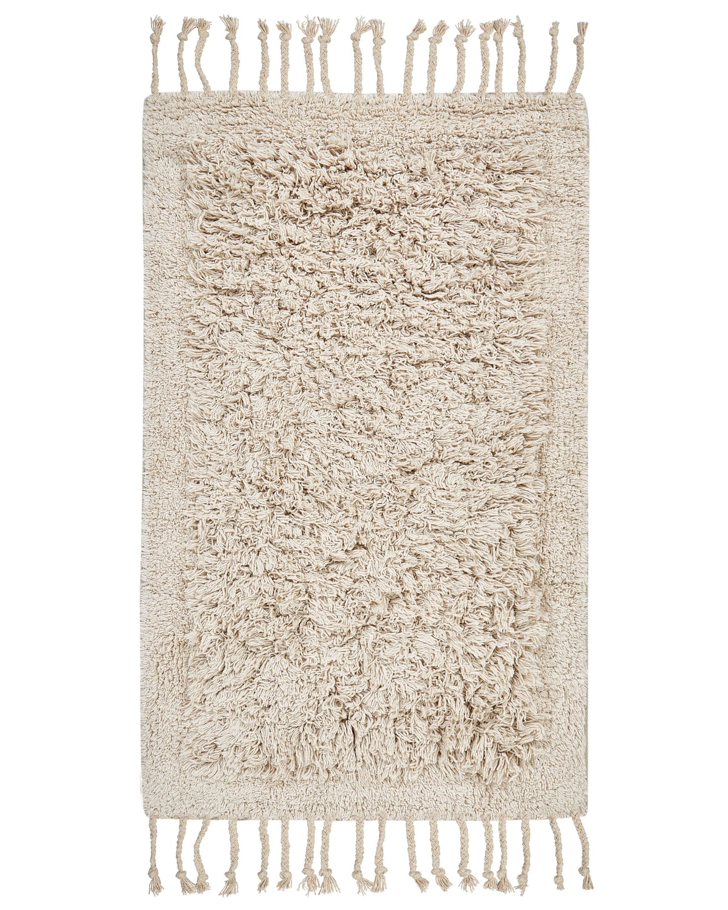 Bath Mat Beige 50 x 80cm Rectangular With Decorative Tassels Modern Design