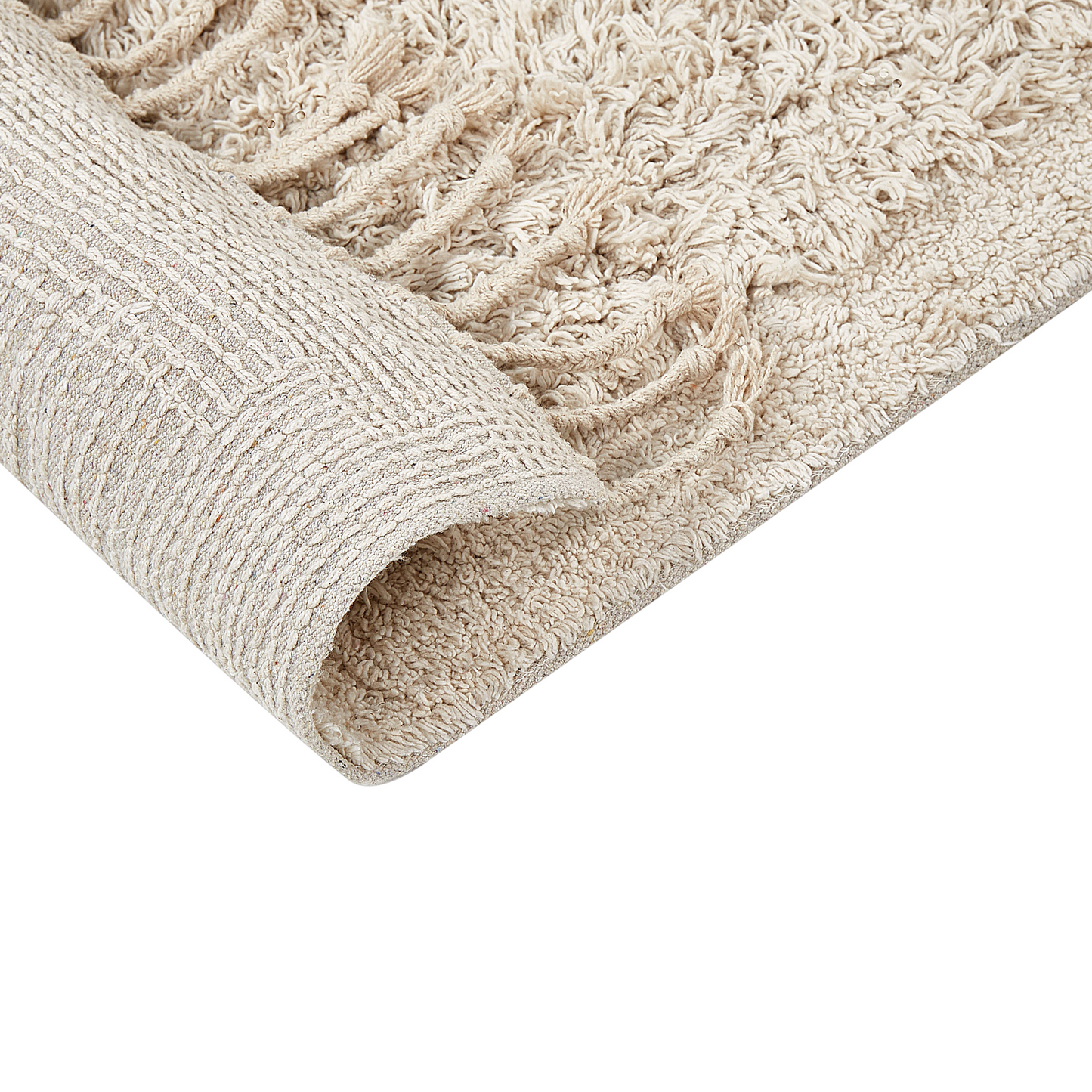 Bath Mat Beige 50 x 80cm Rectangular With Decorative Tassels Modern Design