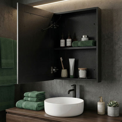 Bathroom Mirror Cabinet With LED 40 x 60cm Black Glass
