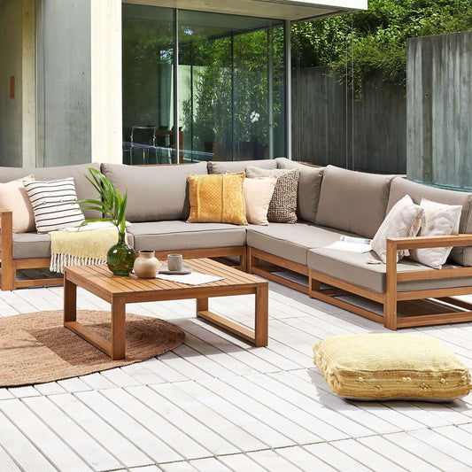 Acacia Outdoor Corner Sofa Set With Coffee Table 5 Seater Light Brown
