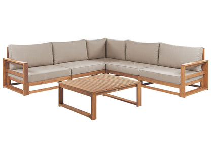 Acacia Outdoor Corner Sofa Set With Coffee Table 5 Seater Light Brown