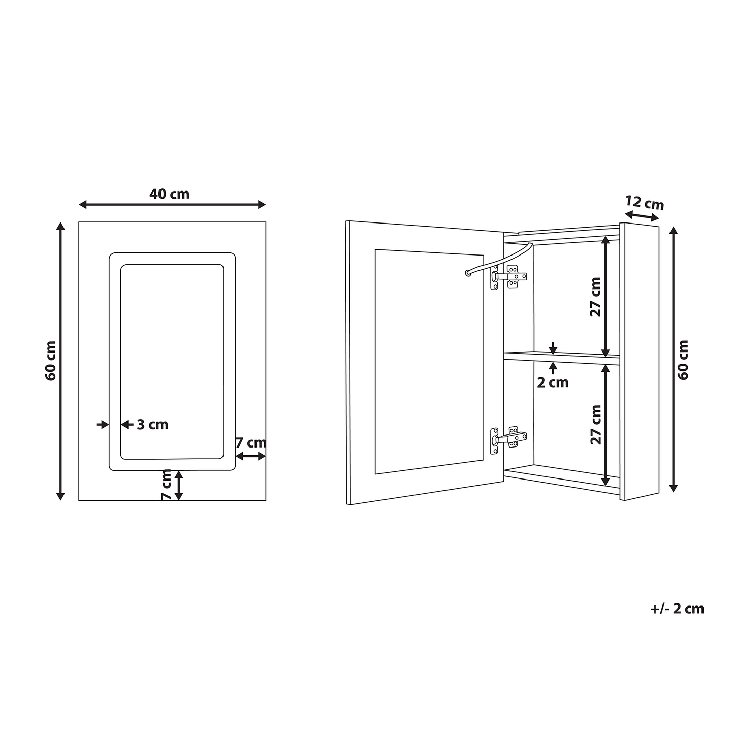 Bathroom Mirror Cabinet With LED 40 x 60cm Black Glass