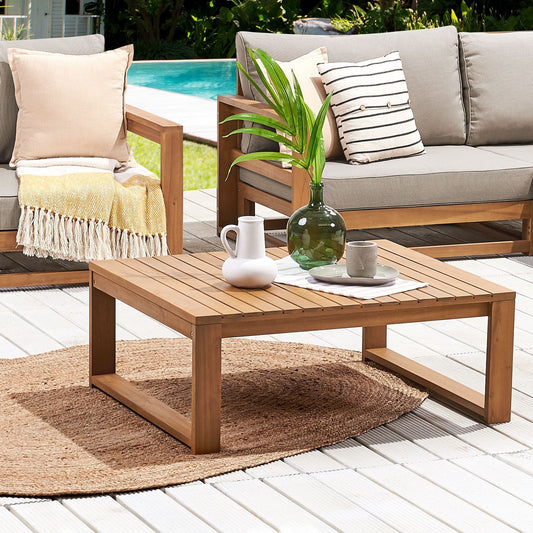 Garden Coffee Table Light Certified Acacia Wood 90 x 75cm Outdoor Patio