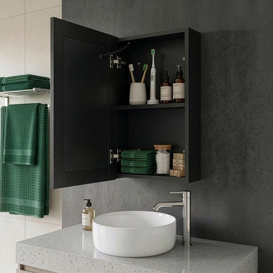 Mirror Cabinet Black Glass Engineered Wood With LED 40 x 60cm
