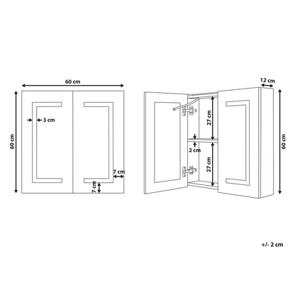 Home Black Glass And Wood LED Bathroom Mirror Cabinet 60 x 60cm With Hidden Shelves And Modern Design