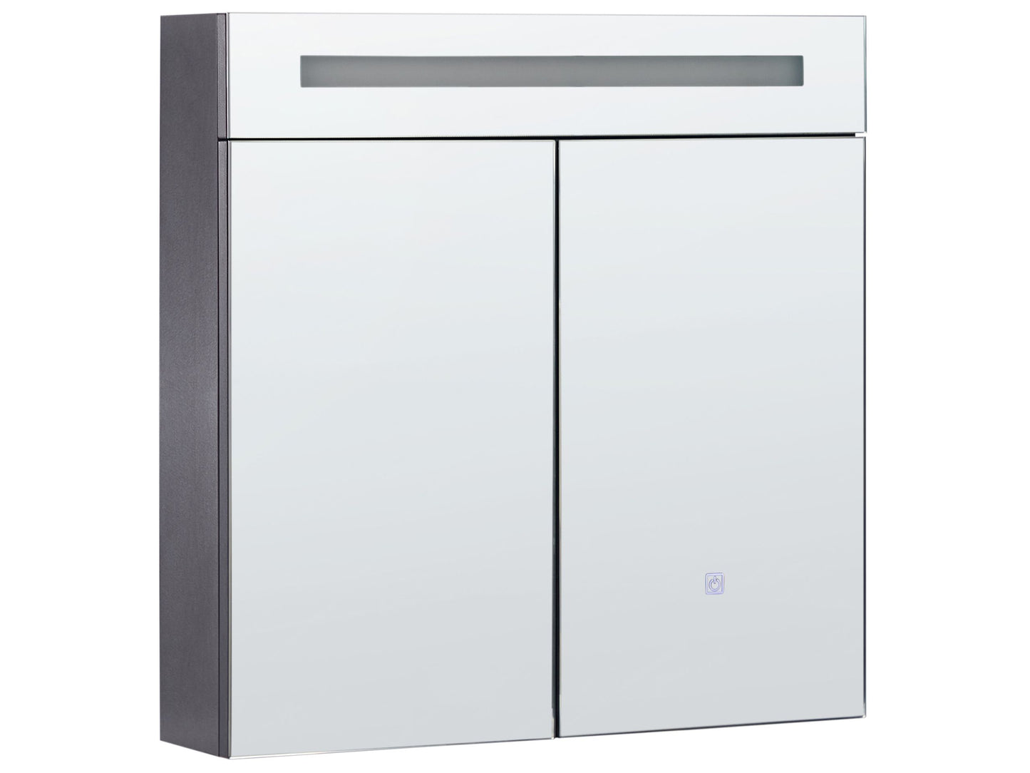 Bathroom Mirror Cabinet with LED in Black Glass and Engineered Wood 60 x 60cm Modern Design