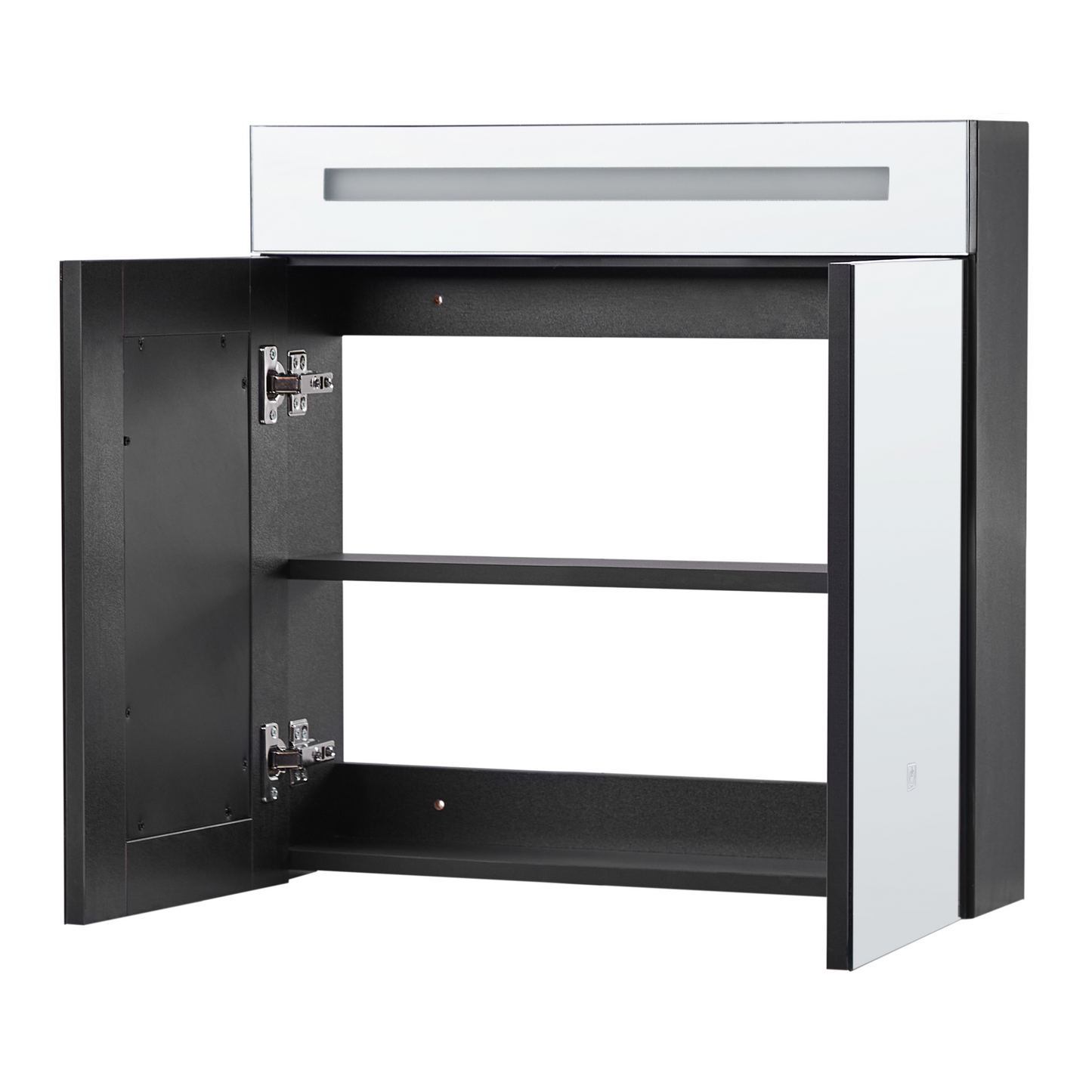 Bathroom Mirror Cabinet with LED in Black Glass and Engineered Wood 60 x 60cm Modern Design