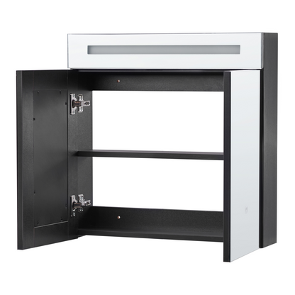 Bathroom Mirror Cabinet with LED in Black Glass and Engineered Wood 60 x 60cm Modern Design