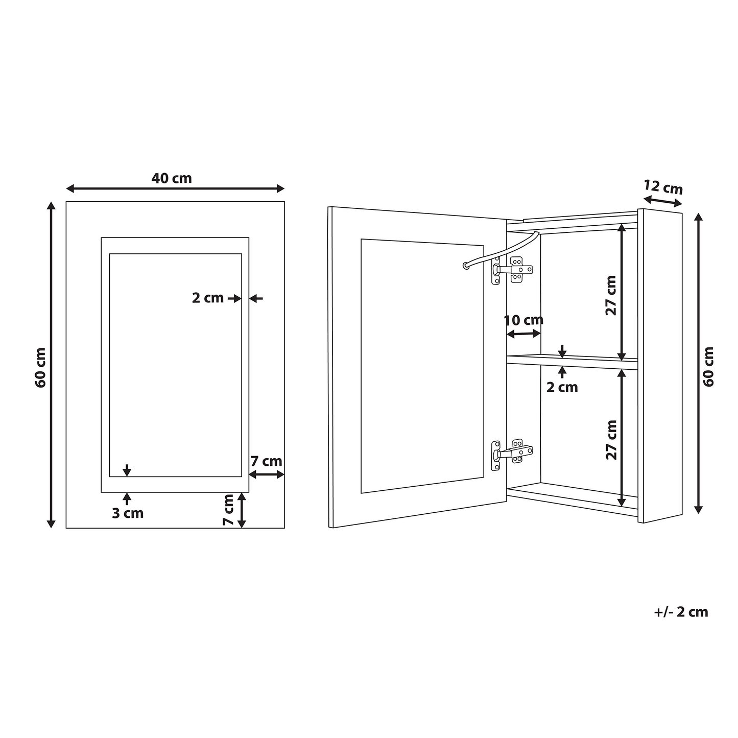 Luxor Bathroom Mirror Cabinet Black Glass LED 40 x 60cm Modern