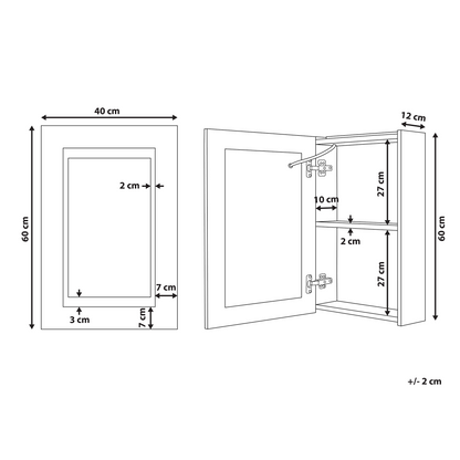 Luxor Bathroom Mirror Cabinet Black Glass LED 40 x 60cm Modern