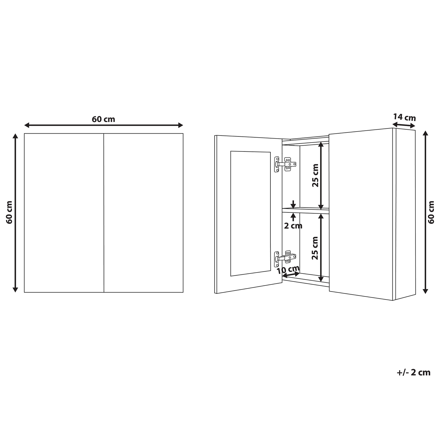 Handleless Black Plywood Bathroom Mirror Cabinet 60 By 60cm Hanging 2 Door