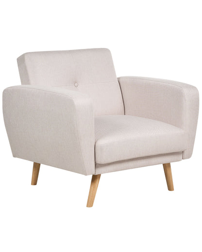 Armchair Beige Fabric With Wooden Legs Adjustable Headrest