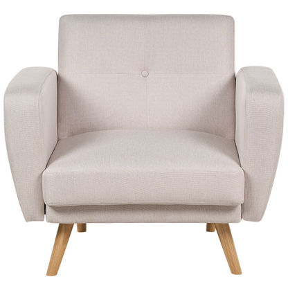 Armchair Beige Fabric With Wooden Legs Adjustable Headrest