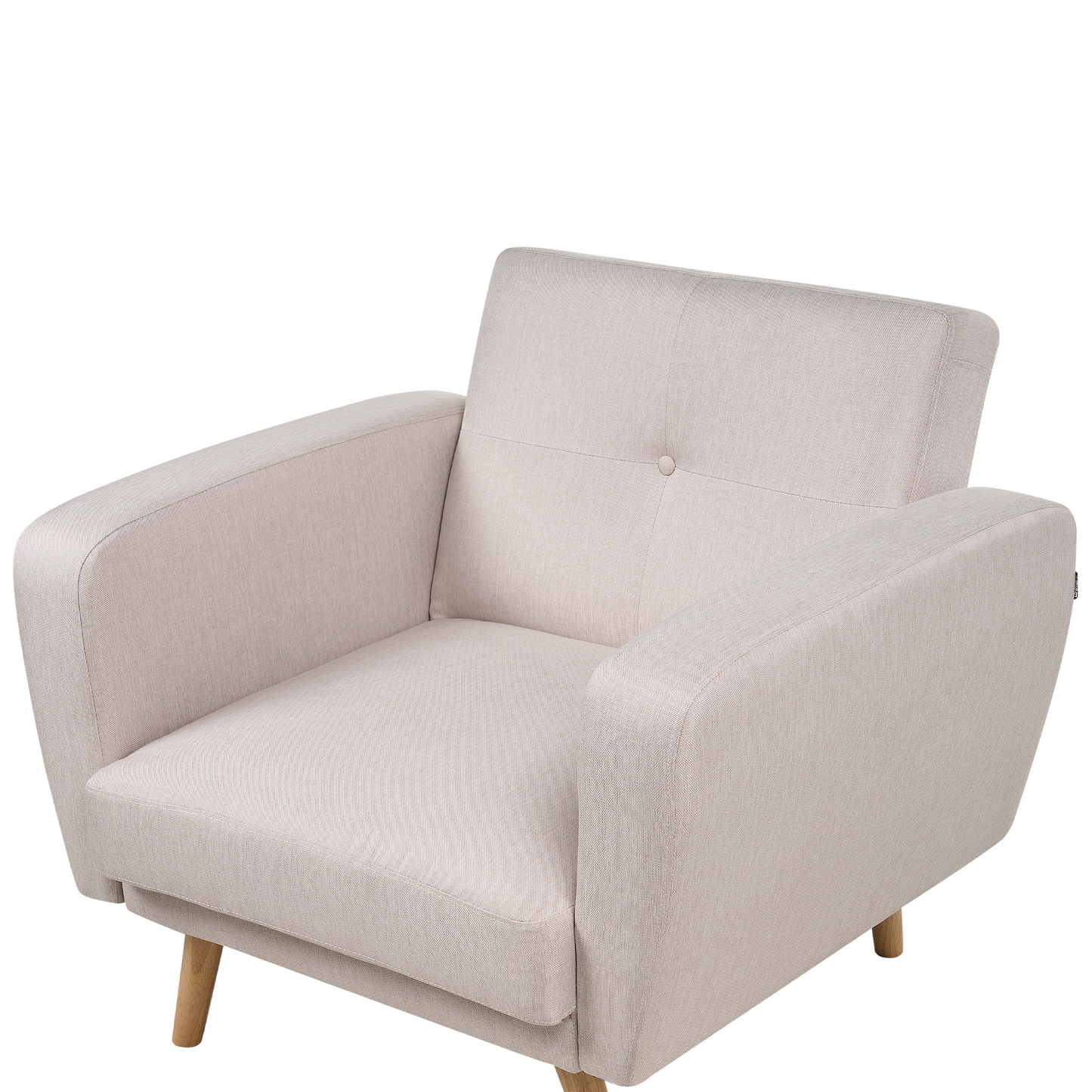 Armchair Beige Fabric With Wooden Legs Adjustable Headrest