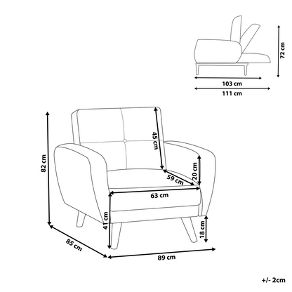 Armchair Beige Fabric With Wooden Legs Adjustable Headrest