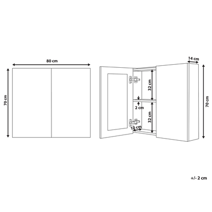 Black Bathroom Mirror Cabinet 80 x 70cm Hanging 2 Door