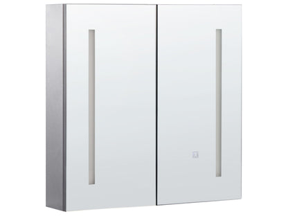 Bath Mirror Cabinet Black Plywood 60 x 60cm LED 2 Door