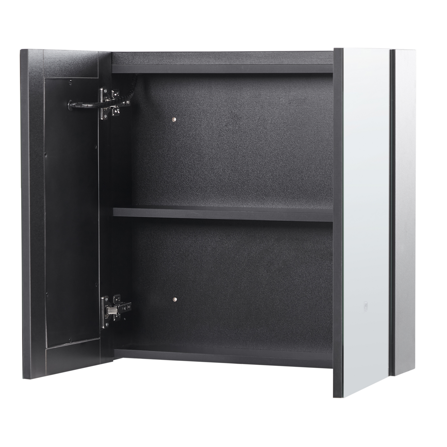 Bath Mirror Cabinet Black Plywood 60 x 60cm LED 2 Door