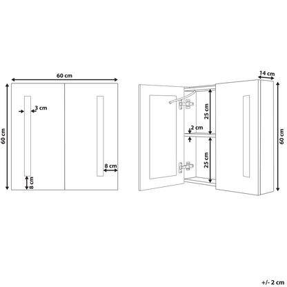 Bath Mirror Cabinet Black Plywood 60 x 60cm LED 2 Door