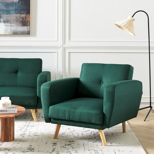 Armchair Green Fabric With Wooden Legs Modern Minimalist