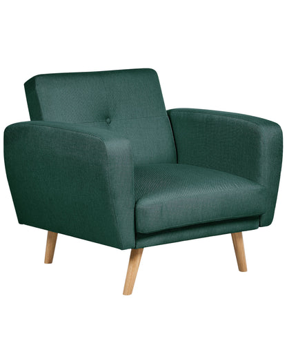 Armchair Green Fabric With Wooden Legs Modern Minimalist