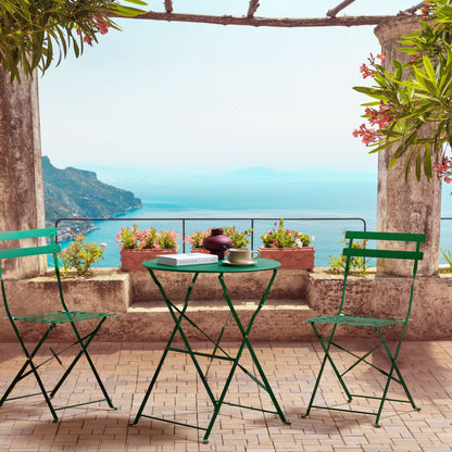 Dark Green Bistro Set 3 Piece Folding Outdoor Slatted Back