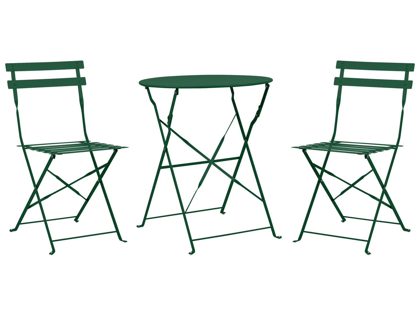 Dark Green Bistro Set 3 Piece Folding Outdoor Slatted Back