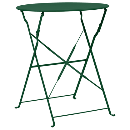 Dark Green Bistro Set 3 Piece Folding Outdoor Slatted Back