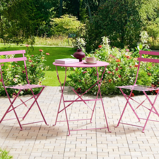 3 Piece Pink Metal Folding Bistro Set