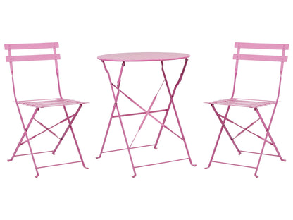 3 Piece Pink Metal Folding Bistro Set