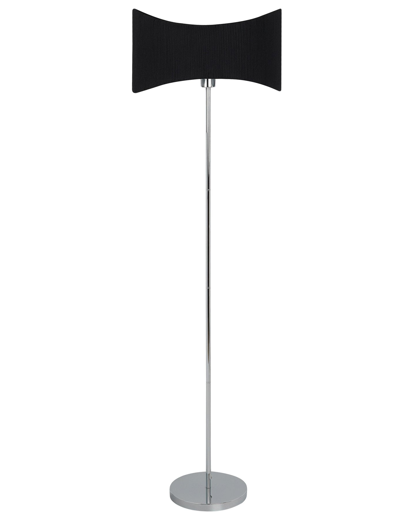Floor Lamp Silver Black Metal Base Faux Silk Shade Modern