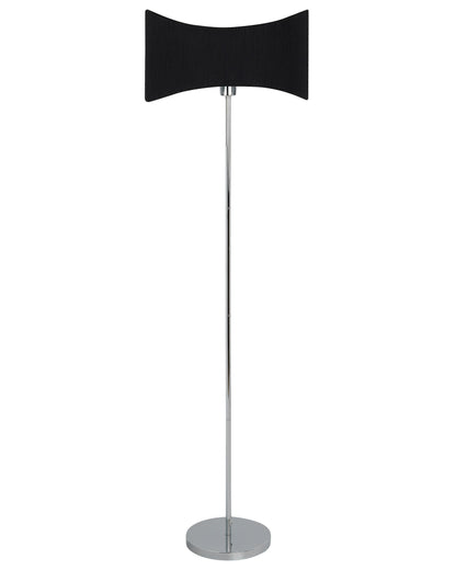 Floor Lamp Silver Black Metal Base Faux Silk Shade Modern