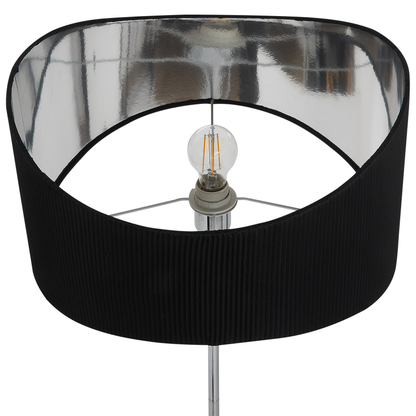 Floor Lamp Silver Black Metal Base Faux Silk Shade Modern
