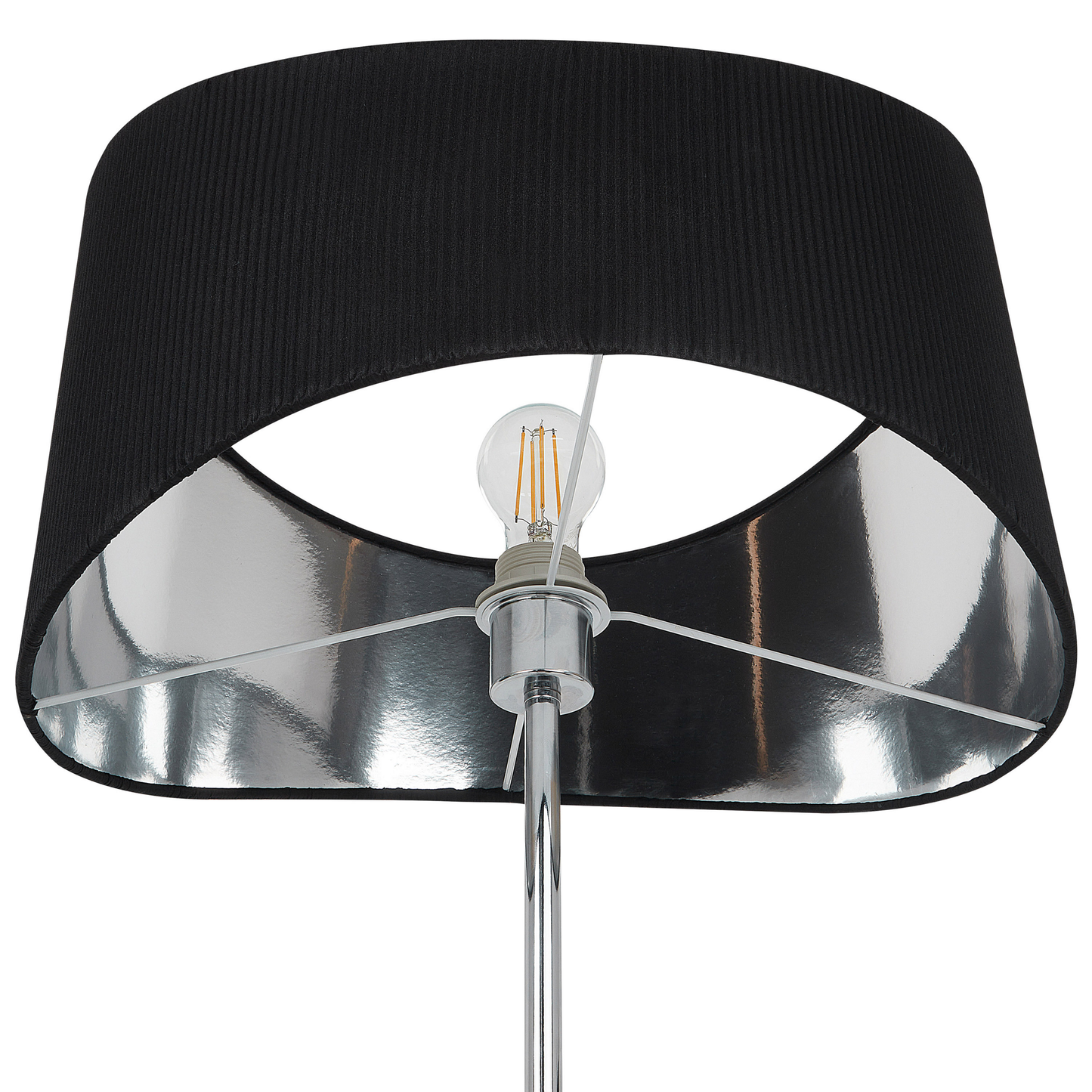 Floor Lamp Silver Black Metal Base Faux Silk Shade Modern
