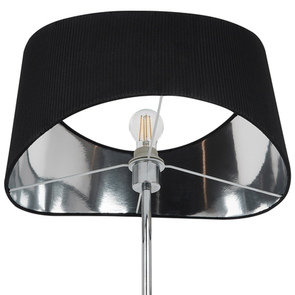 Floor Lamp Silver Black Metal Base Faux Silk Shade Modern