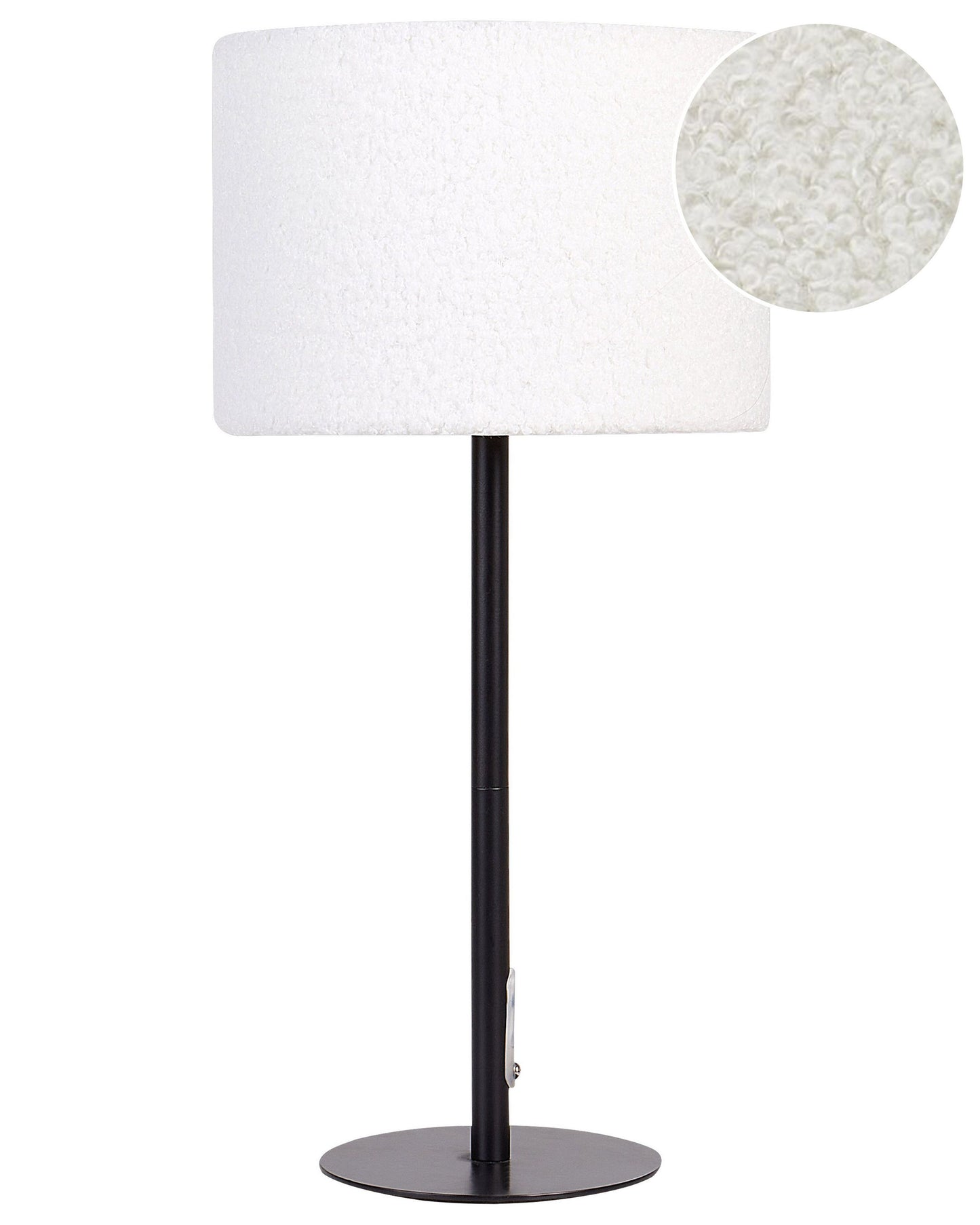 Boucle Drum Shade Bedside Table Lamp 40cm Metal Base
