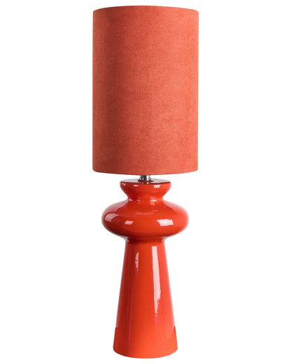 Bedside Table Lamp Red Ceramic Base With Faux Suede Shade 62cm Modern