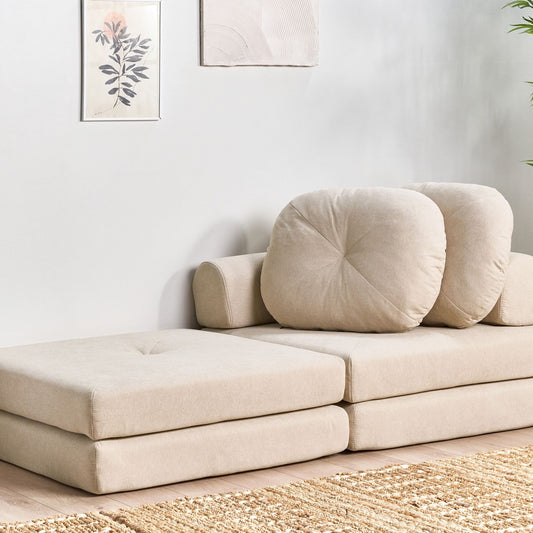 Luxe Sofa Pouffe Bed Beige Fabric Modern Sleeper One Seater