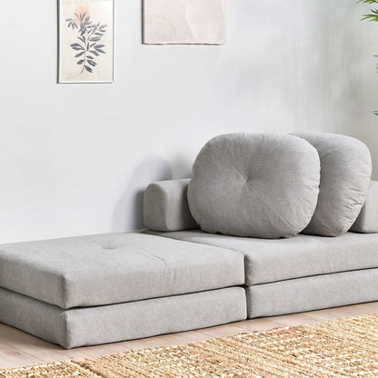 Sofa Pouffe Bed Light Grey Fabric Fold Out Single Sleeper