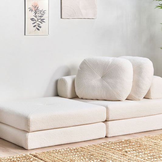 Sofa Pouffe Bed White Boucle Single Sleeper Foldout Chair