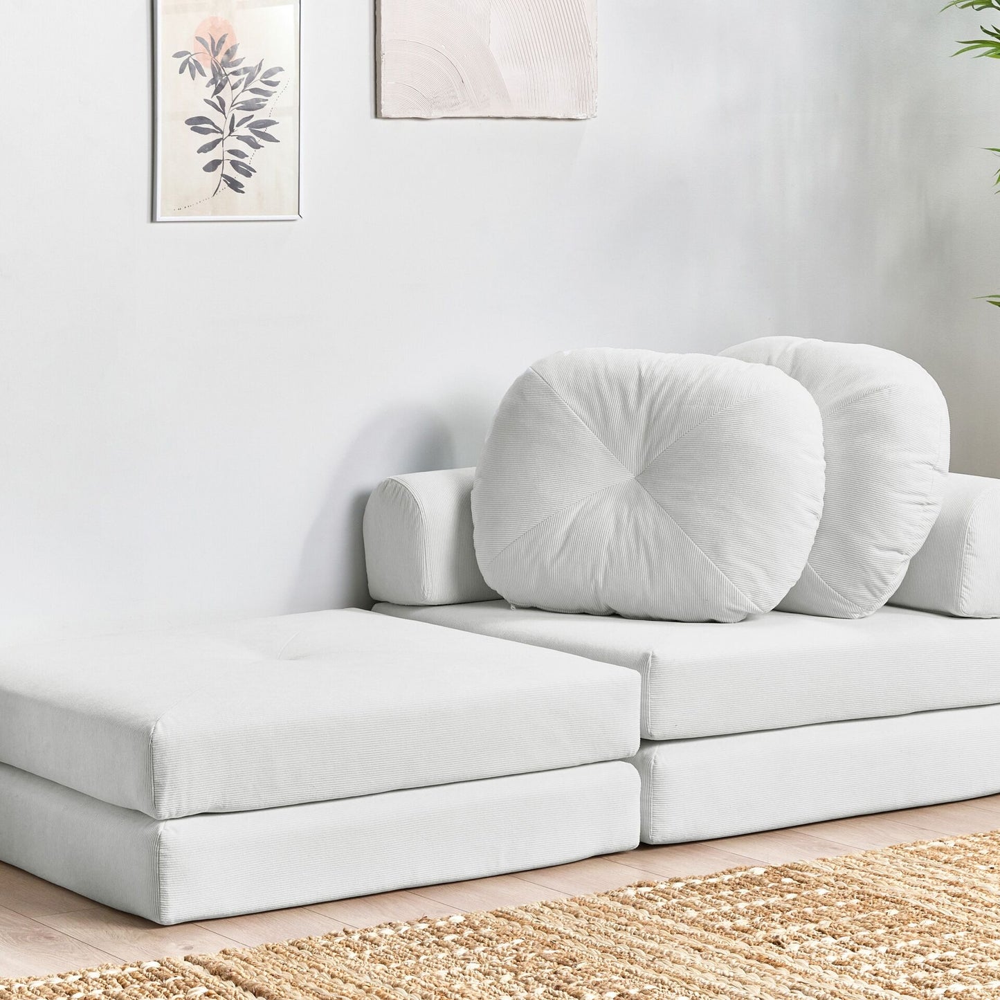 Sofa Pouffe Bed White Jumbo Cord Convertible Sleeper