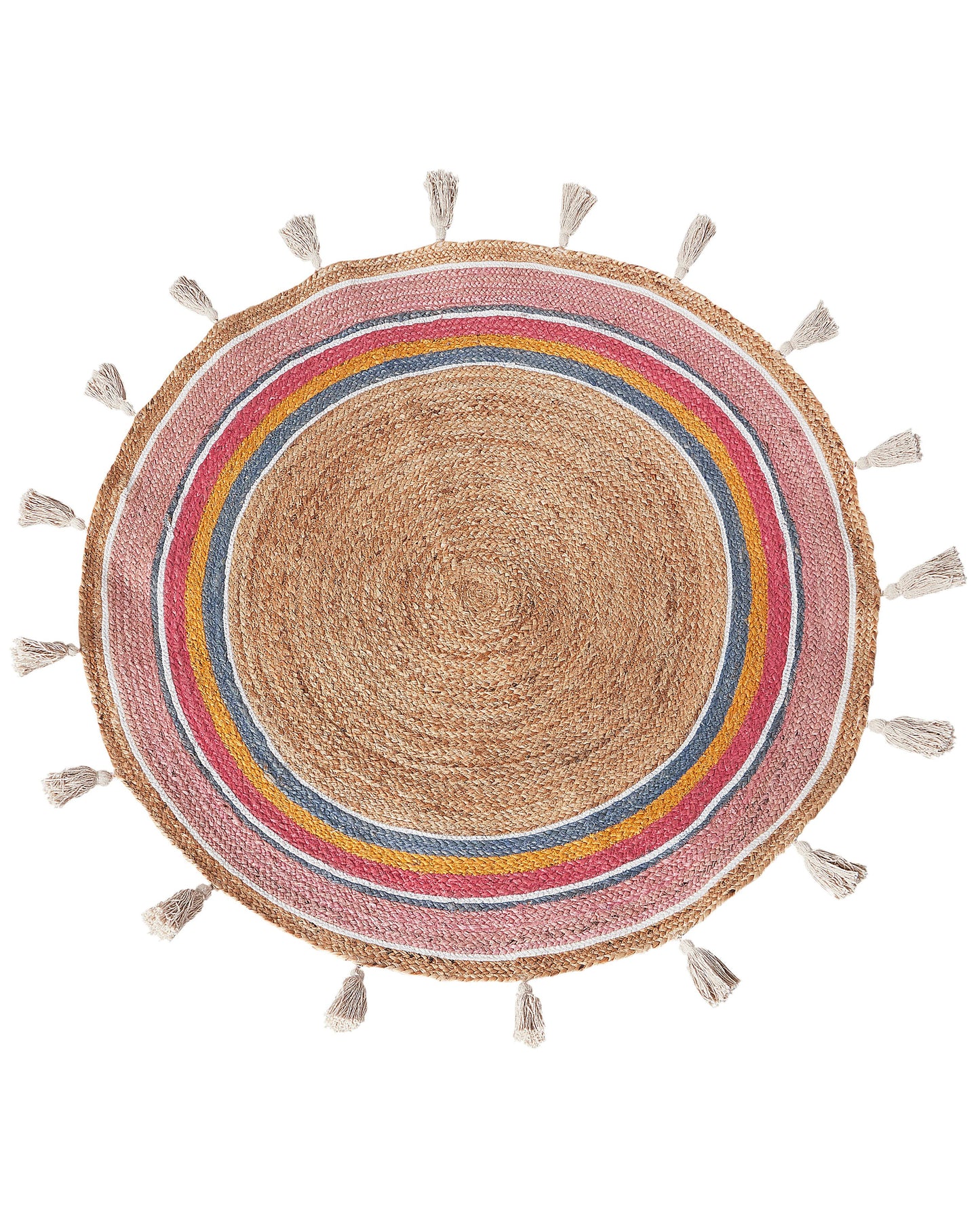 Multicolour Jute Round Rug 120cm Handwoven Tassels