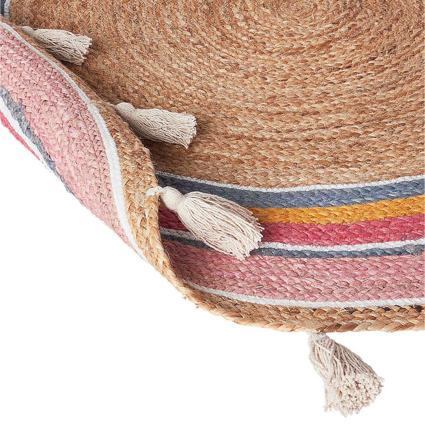 Multicolour Jute Round Rug 120cm Handwoven Tassels