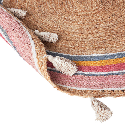 Multicolour Jute Round Rug 120cm Handwoven Tassels