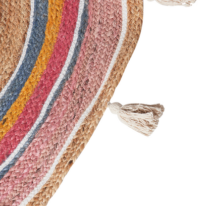 Multicolour Jute Round Rug 120cm Handwoven Tassels
