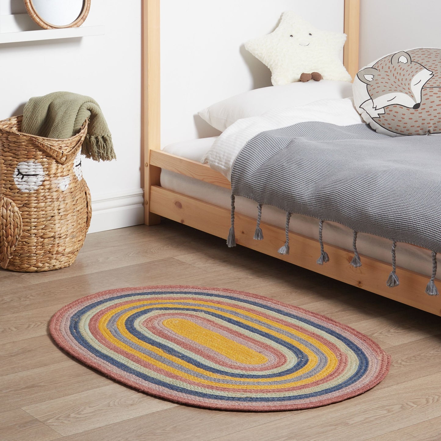Kids Handwoven Jute Area Rug 70 X 100cm Oval Multicolour