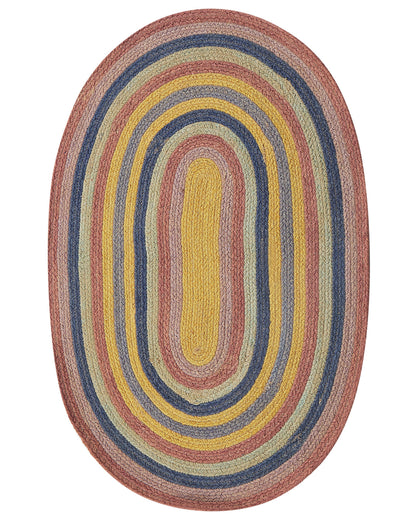 Kids Handwoven Jute Area Rug 70 X 100cm Oval Multicolour