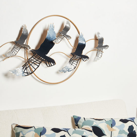 Multicolour Iron Bird Wall Sculpture Modern Abstract Glam Wall Decor For Living Room