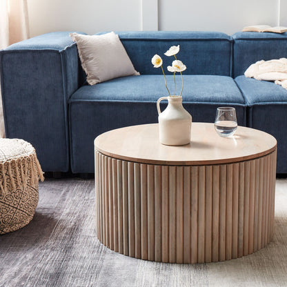 Mango Wood Co Coffee Table With Storage 70cm Light Mango Wood Finish Classic Modern Living Room