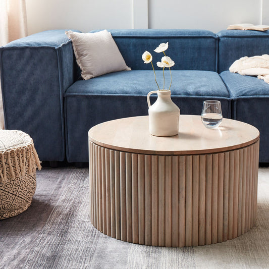 Mango Wood Co Coffee Table With Storage 70cm Light Mango Wood Finish Classic Modern Living Room